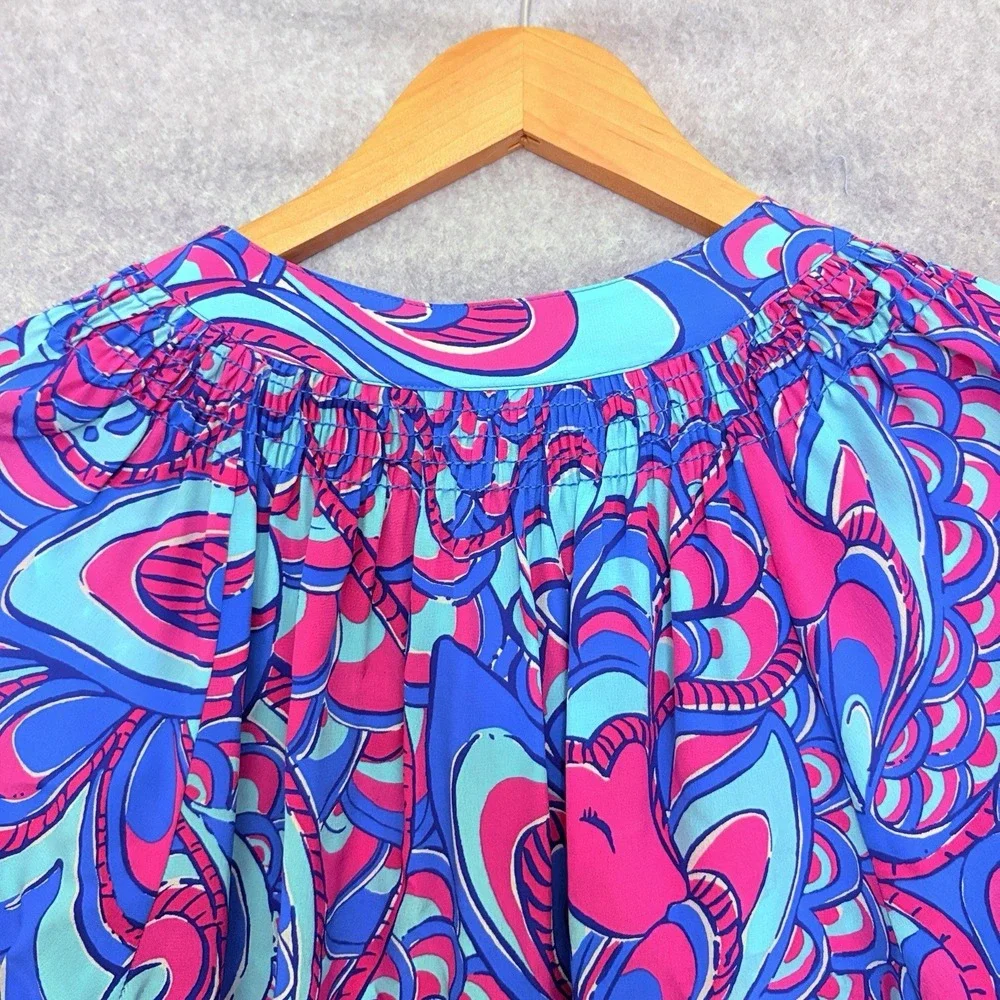 LILLY PULITZER Womens 100% Silk Elsa Multicolored Paisley Blouse Top Sz Medium - Picture 6 of 9